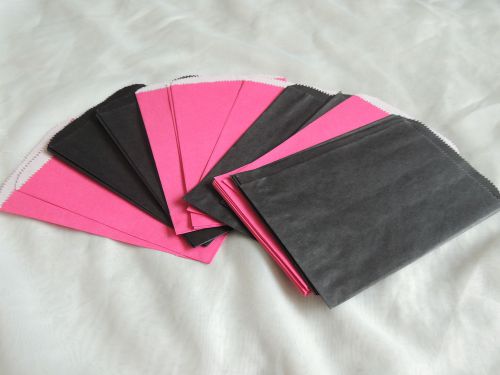50 5 x 7 inch Hot Pink and Black Paper Bags, Paper Party Bags, Merchandise Bags