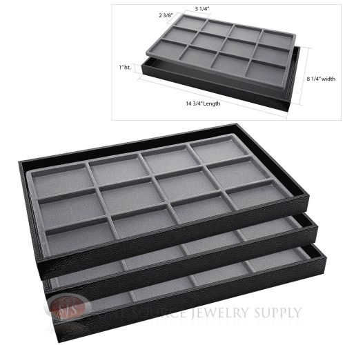 3 Wooden Sample Display Trays 3 Divided 12 Compartment Gray Tray Liner Inserts
