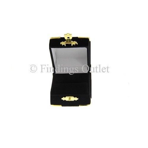 Treasure Chest Style Fancy Flocked Velour Black Ring Boxes - 1 Dozen