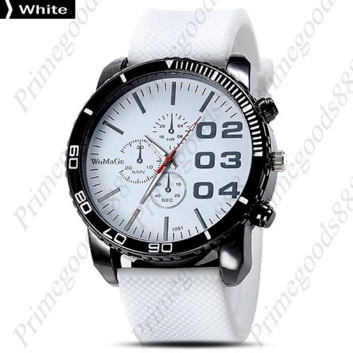 Big Numbers Rubber Band Quartz Analog Men&#039;s Wristwatch Free Shipping White