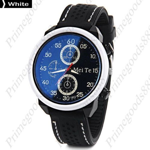 Rubber Band Black Face Sub Dials Quartz Men&#039;s Wristwatch Free Shipping White