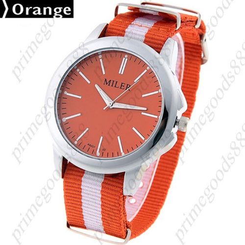 Stylish Round Case Quartz Unisex Wrist Watch Canvas Chain Band in Orange