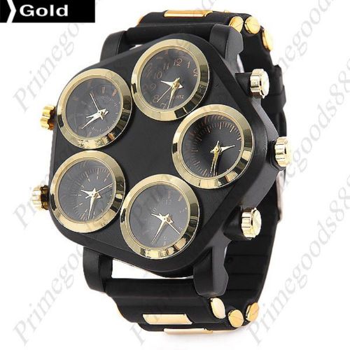 5 time zone zones analog quartz pentagon rave men&#039;s wrist wristwatch gold golden for sale