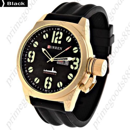 Date Window Soft Rubber Band Men&#039;s Wrist Quartz Wristwatch Free Shipping Black