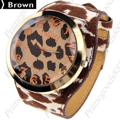 Leopard Round Case Quartz Wrist Lady Ladies Wristwatch Women&#039;s in Brown