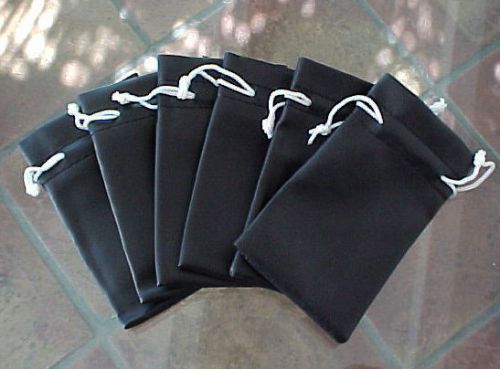 Ten Black Pleather Jewelry Pouches with White Double Drawstring