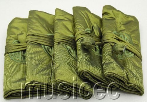 Brand-New 5PCS green Chinese Silk Zipper bags pouches roll T387A10