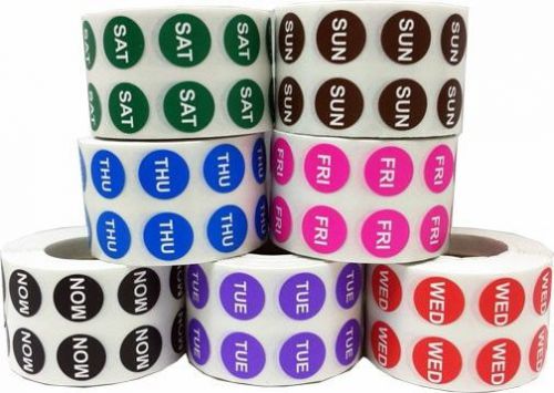 Day of the week stickers - color coded day labels monday to sunday 1/2&#034; round for sale