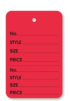 Red 2 part merchandise garment sale price tags unstrung 1-3/4x2-7/8 100/box usa for sale