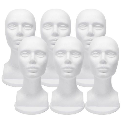 6Pc Fashion Styrofoam Mannequin Wig Hat Display White Foam W/ Mounting Hole