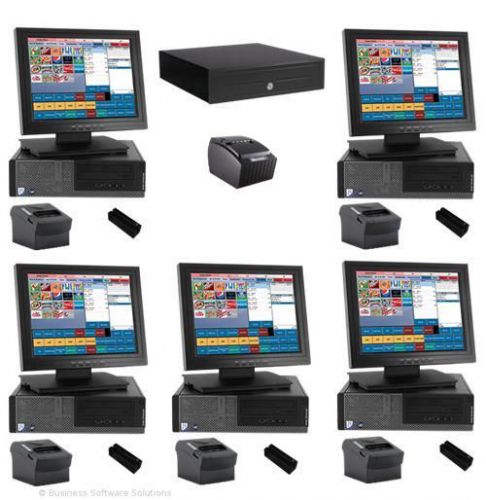 NEW 5 Stn Delivery Touchscreen POS System W CREDIT CARD SOFTWARE AND PRINTERS