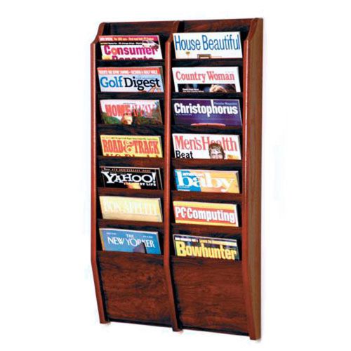 Wooden mallet  mr36-14 dark red mahogany 14 pocket magazine wall rack for sale