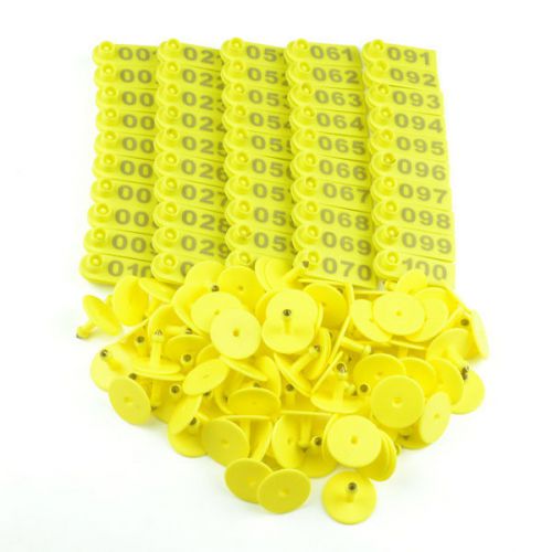 100pcs NO. 1 to 100 Livestock Ear Tag Label Marker Plastic Plate Yellow for Cow