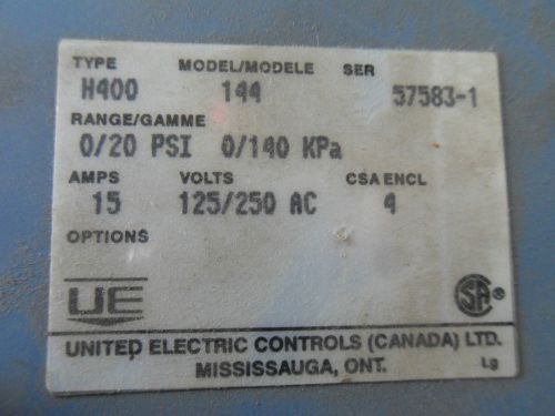 (S1-1)1 UNITED ELECTRIC CONTROLS H400-144 PRESSURE SWITCH