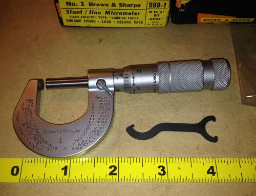 Brown &amp; sharpe no.1 slant/line micrometer caliper~  model 599-1, nos for sale