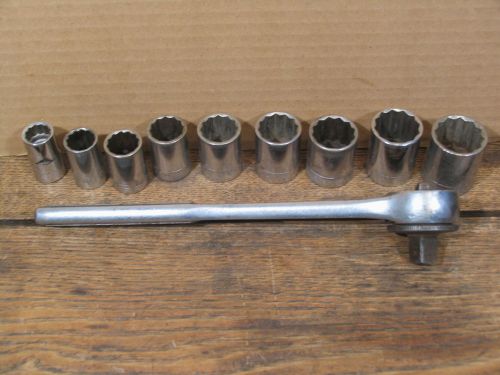 Set 9 craftsman sockets 1/2&#034; drive/12 point. and ratchet for sale