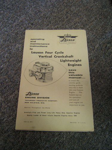 Vintage Lauson Four Cycle Lightweight Engine Operating &amp; Maintenance Manual