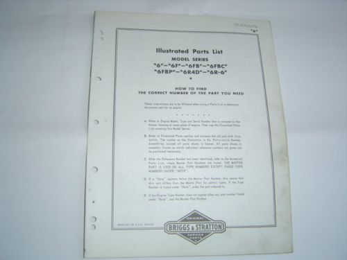 Briggs &amp; Stratton 6 6F 6FB 6R engine parts list manual