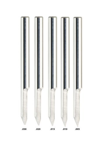 5 - pack Solid Carbide Engraving bits 1/8 x 1-1/2 tip sizes .005 up to .030