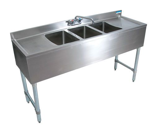 84&#034; x 18&#034; Stainless Steel Under Bar Sink 3 Compartment with Two Drainboards
