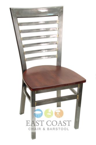 New gladiator clear coat full ladder back metal chair with walnut wood seat for sale