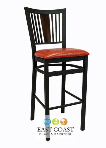 New steel city metal restaurant bar stool with black frame &amp; orange vinyl seat for sale