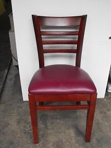Restaurant chair mahogany wood with burgundy vinyl seat for sale