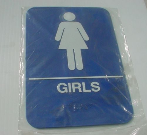 ADA Bathroom Sign &#034;GIRLS&#034; w/ raised pictograms and Grade 2 Braille New 9&#034; x 6&#034;