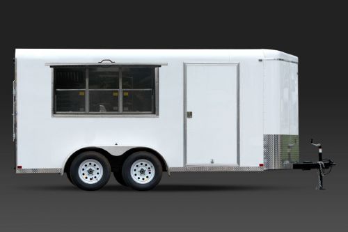 Concession trailer 7&#039;x16&#039; white w/ serving window - bbq food event vending for sale