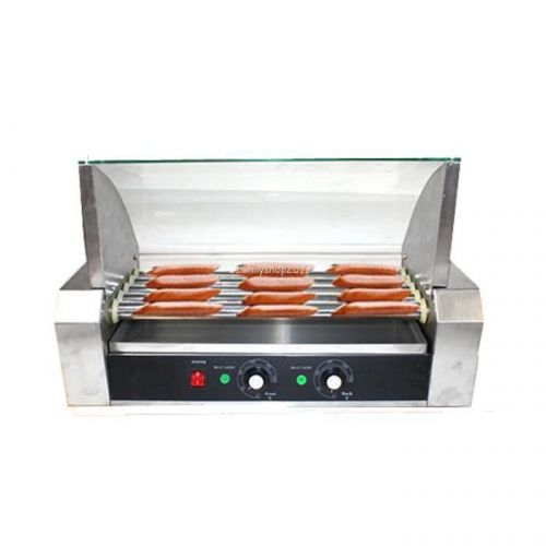 1000W Roller Dog Commercial 12 Hot Dog 5 Roller Grill Cooker Machine With Cover