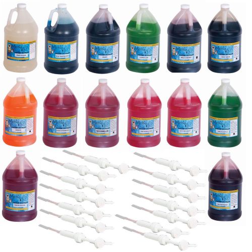Paragon sno-cone ready-to-use rtu syrup mega pack w/pumps included 14 flavors for sale