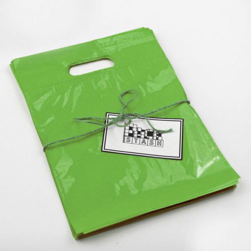 500 16x18 lime green plastic retail die-cut handle merchandise bag - boutique for sale