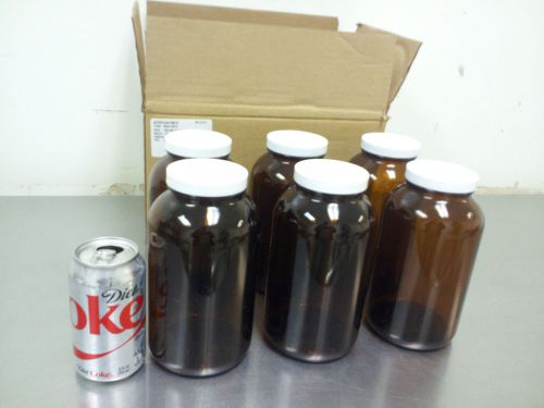 Glass Bottle/Jar Amber with Lid 1250cc 32oz Quart QTY6 70/400 Lid w/foam liner