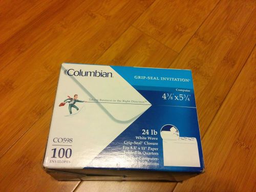Columbian Brand 100 Envelopes 24lb White Wove Grip-Seal Closure Invitation CO598