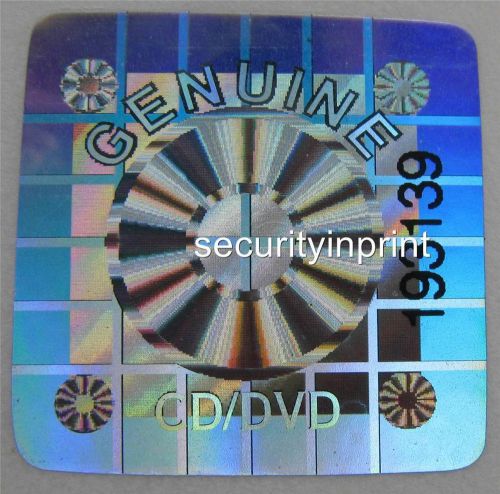 CD / DVD Hologram Holographic Stickers Silver labels +serial numbers 22mm Square