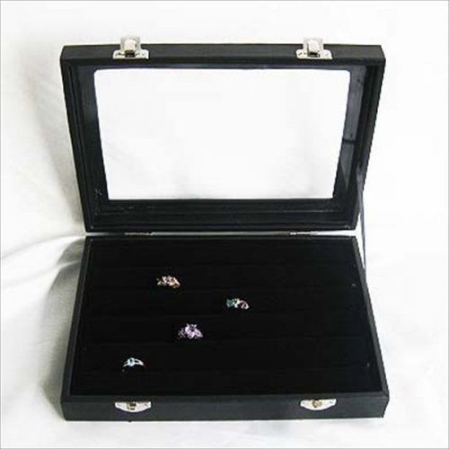 GLASS Ring Window  Jewelry Showcase Cufflinks Ring Velvet Holder Display Box 9&#034;