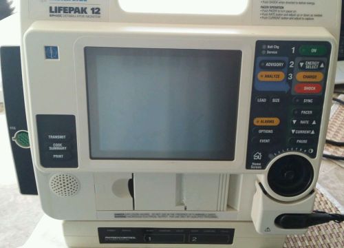 Lifepak 12 biphasic 3 lead ecg aed hard paddles pacing color screen 2 batteries for sale