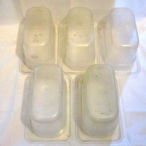 Lot of 5 Cambro Plastic Cold Table Inserts, 1/9 Ninth Size 4&#034; Deep(NSF)