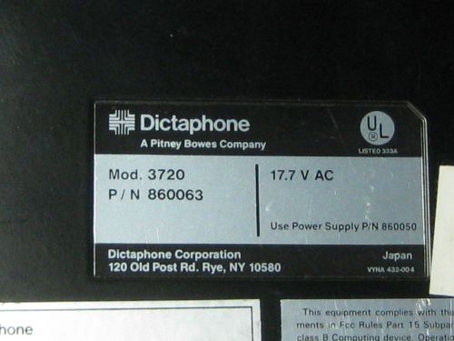 DICTAPHONE 3720 MICROCASSETTE TRANSCRIBER DICTATION P/N 860063