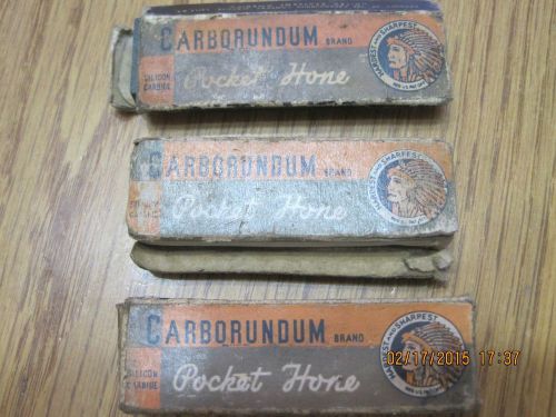 3 Vintage Carborundum Pocket Hones in original sleeve #149 Silicone Carbide