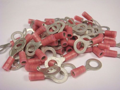 (64) 19073-0026 ETC AVIKRIMP INSULATED TERMINAL RING 1/4&#034;(M6) STUD RED 22-18 AWG