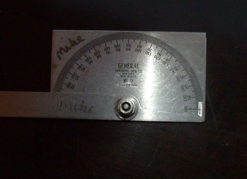Protractor, No 17 General Hardware Mfg. Co., Inc., Stainless Steel Tool, USA
