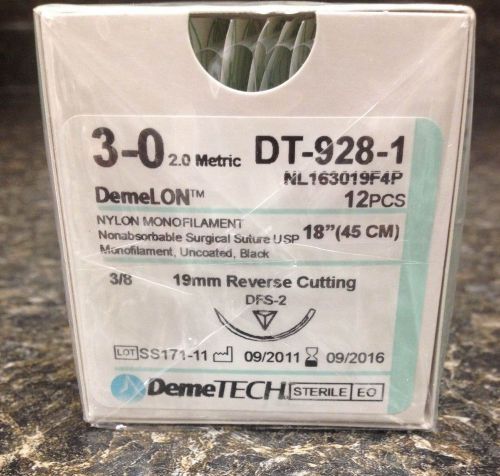 Demetech Nylon Monofilament, 3-0, 3/8, 19mmReverse Cutting, 18&#034; (45cm), DT-928-1
