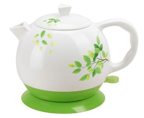 12029 Teapot Ceramic Green Leaf Service w/110V warming plate, Gift,Buffet, Resta