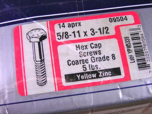 Midwest #09504 5/8 -11x3 1/2 hex screws coarse grade 8 yellow zinc-  14 count for sale