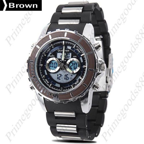 Dual time analog digital sports stopwatch alarm men&#039;s wrist wristwatch brown for sale