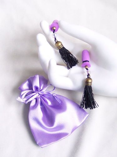 Silky Black Antiqued Gold Tassels AB Beads Purple Sound Reduction Ear Plugs Set
