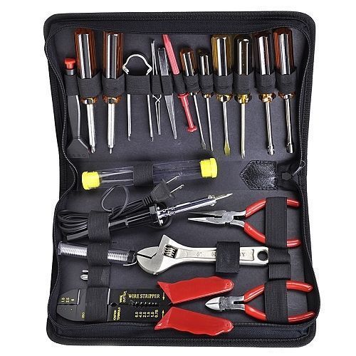 22-Piece Electronics Hand Tool Kit Soldering Iron Pliers Wire Cutter &amp; More