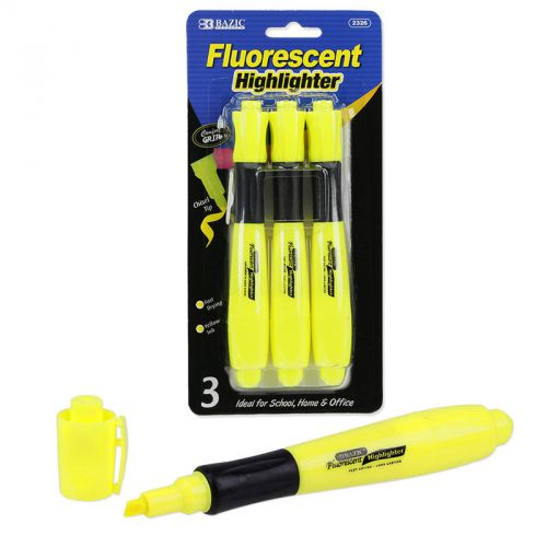 3-pack desktop fluorescent yellow highlighters with comfort rubber grip for sale
