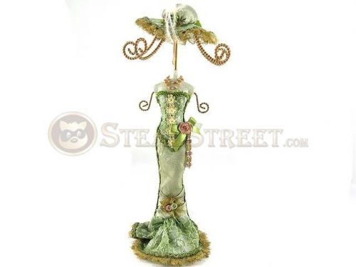 12.5 inch green mini mannequin jewelry stand with floral detailing for sale